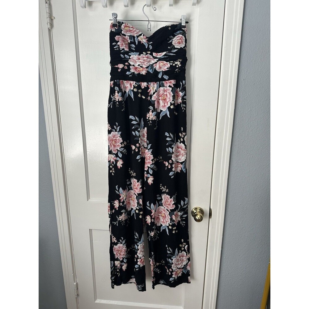 Strapless Floral Jumpsuit Wide Leg Women's Medium Sweetheart Neckline
